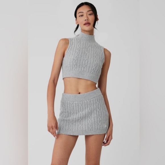 37. Alo Yoga | Cable Knit Winter Bliss Mini Skirt – Heather Grey – Size Small - Picture 2 of 12